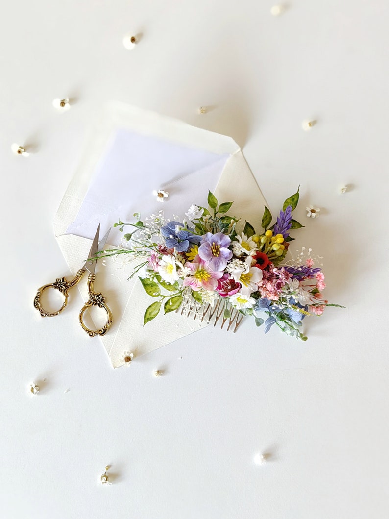 Pettine per capelli di fiori di campo Pettine per capelli da sposa romantico Accessori da sposa Boho Matrimonio estivo Matrimonio in giardino Pettine per capelli da sposa Fiori di prato Estate immagine 2