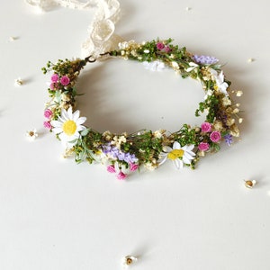 Meadow spring hair crown Bridal flower hair wreath Daisy flower headpiece Wildflowers headband lavender Summer Bridal accessories Magaela image 2