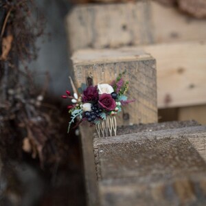 Mini Hair combs floral marshal burgundy flowers wedding comb bridal hair fashion accessories barn wedding woodland style image 2