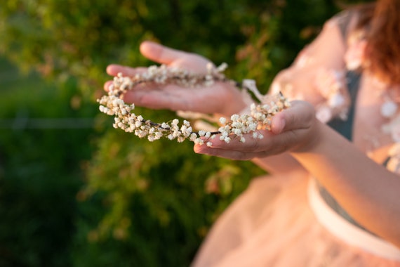 Baby's Breath Flower Crown Natural Bridal Hair Wreath Preserved