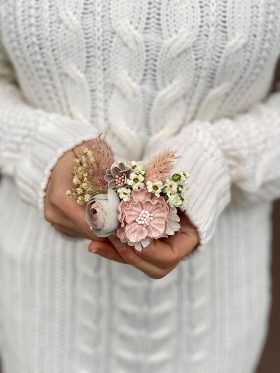 Broche Fleur En Tissu Rose Poudré - Style Bohème Romantique, Pour Mariage Ou Veste