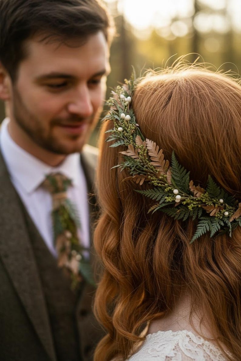 Woodland Wedding Crown – Preserved Fern Bridal Headpiece – Forest Boho Hair Wreath image 2