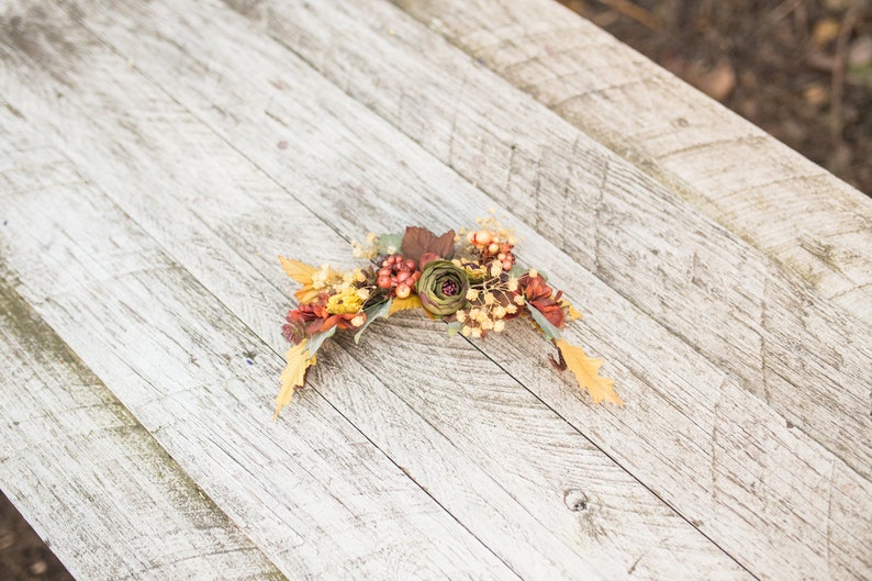 Autumn floral hair arrangement Flower arrangement Hair flowers Wedding hair accessories Hair wreath Bridal accessories Handmade arrangement image 5