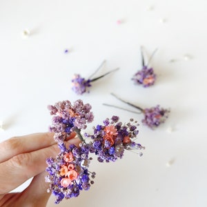 Purple flowers dried hairpins Lilac and pink baby's breath flower clips Romantic violet wedding Bridal flower hair pins Bridal hair Magaela image 9