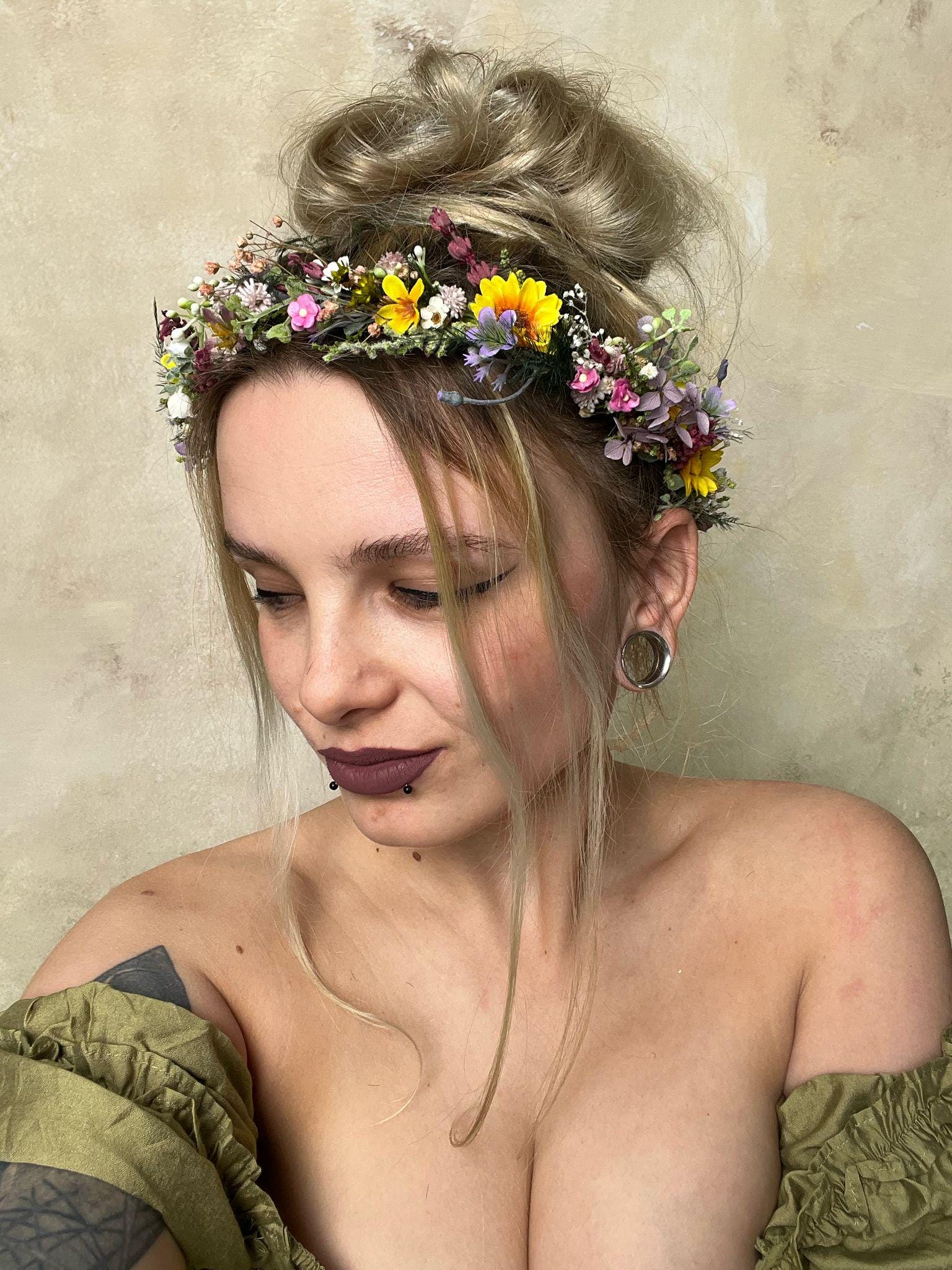 帽子 Meadow Flower crown Meadow Flower Hair Crown, Folk Wedding Flower Crown