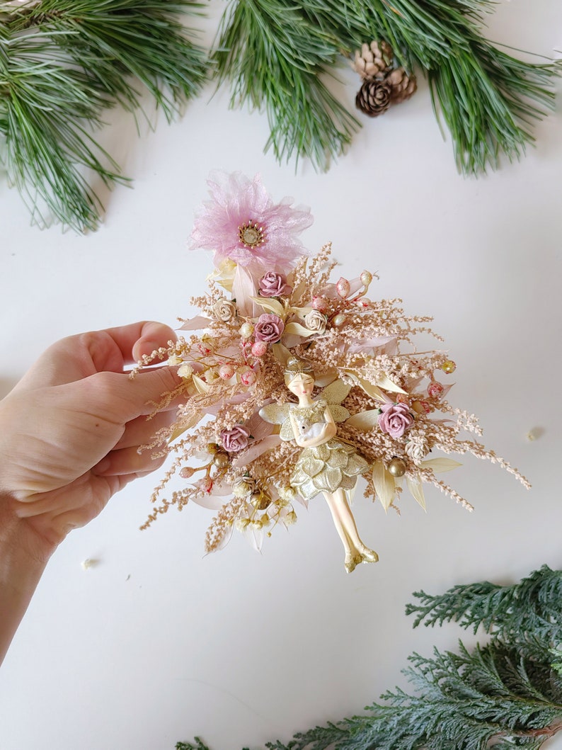 Christmas tree decor Christmas decoration Christmas fairy Fairycore Pink Christmas Vintage Christmas Christmas gift Tree decoration Magaela image 4