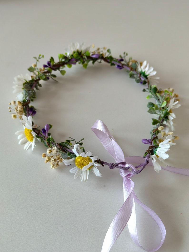 Daisy bridal hair crown Wedding flower wreath Meadow wedding Spring bridal crown Meadowy Summer wedding flower halo Magaela Handmade image 9