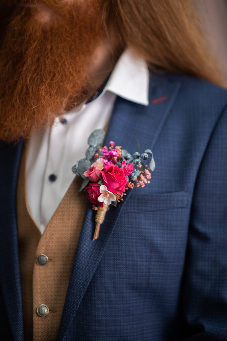 Fuchsia flower bracelet Magenta bridal bracelet Romantic Pink rose wrist corsage Bridesmaid gift Wedding accessories Magaela jewellery Boutonniere