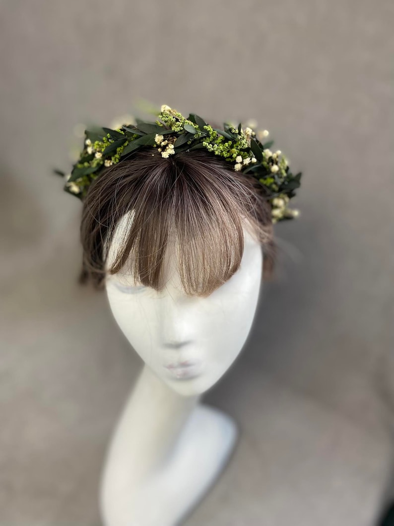 Greenery flower headband Wedding headpiece Bridal flower crown Eucalyptus wedding headband Baby's breath headband Flower girl crown Magaela image 3