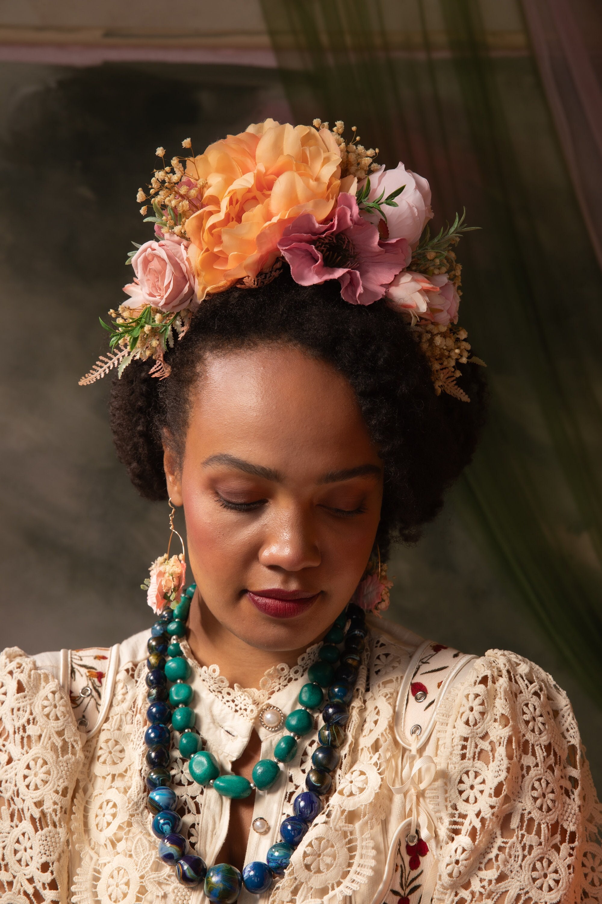 Peach Fuzz and Pink FRIDA Headband: Double Sided Headband  display picture 2