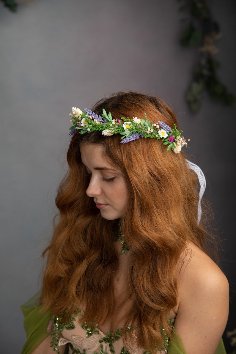 Meadow flower hair crown Bridal accessories Lavender and daisy flower wreath Meadowy headpiece Magaela Bride to be Wildflowers crown image 5