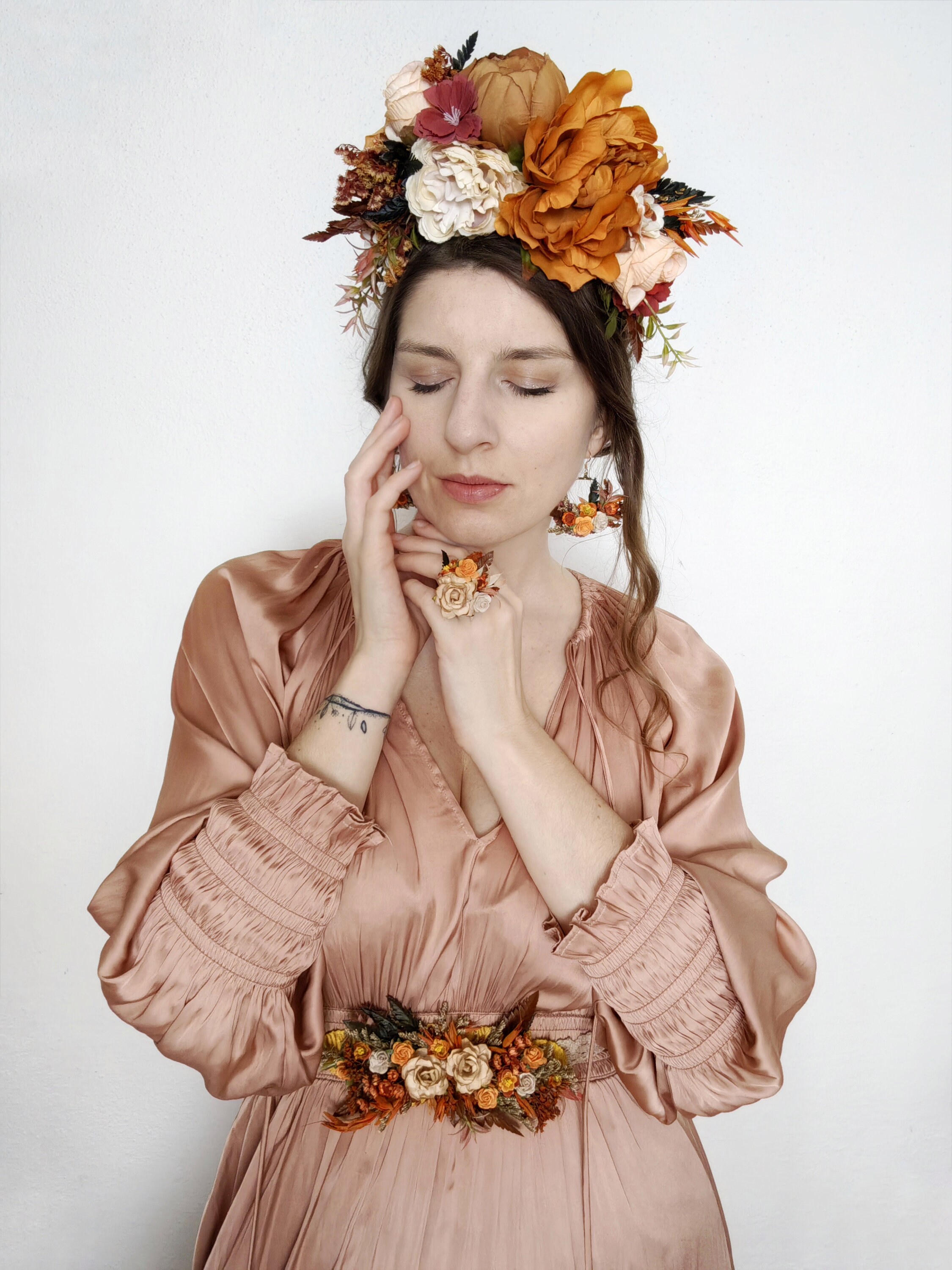 Terracotta Autumn Flower Belt: Burnt Orange Fall Boho  display picture 3