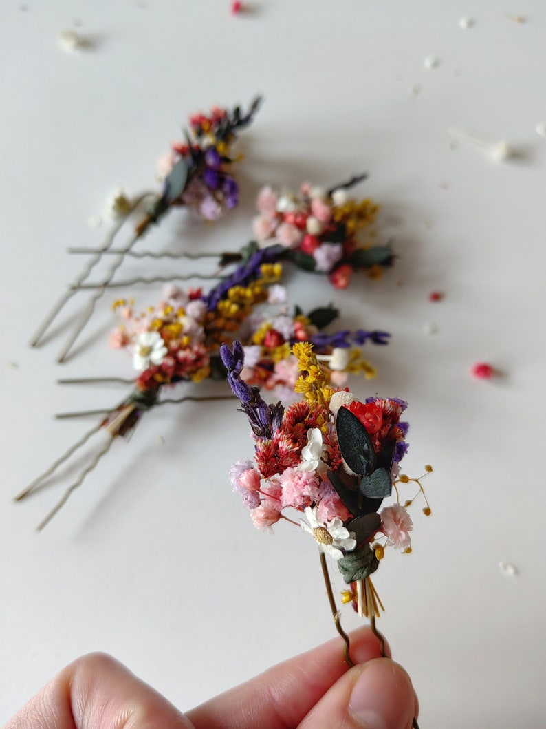 Colorful flower hairpin Romantic hairpin Meadowy design Wedding hairpins Romantic boho hairpins Wild flower hairpins Magaela Summer wedding image 8