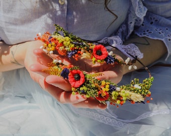 Folk Mommy and Me flower crowns Matching set of hair wreaths for mum and daughter Family photoshoot Flower girl wreath Bridal  meadow wreath