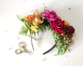 Colorful Magenta Frida Flower Headband: Double-Sided Floral Crown