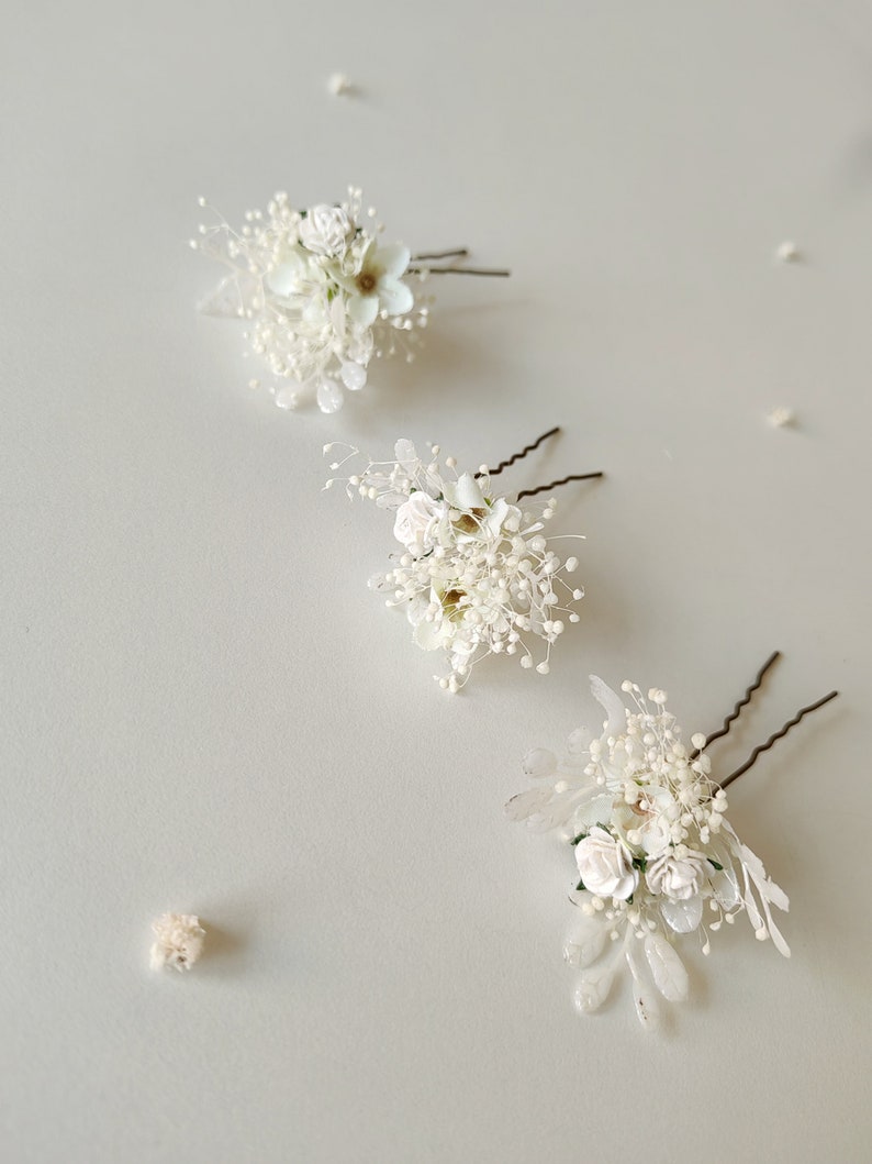 Set of 3 hairpins First holy communion hairpins Flower jewellery Wedding hair accessories Flower girl headpiece Magaela Bridal hair pins image 6