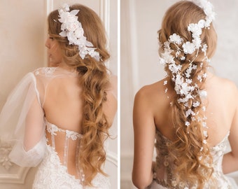 Shapable white bridal vine Flower hair arrangement Bridal accessories Wedding headpiece Flexible hair vine Bendable bridal headpiece Magaela