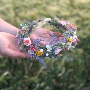 Meadowy summer flower wreath Bridal flower crown Wedding flower wreath Bridal accessories Hair crown for bride Handmade Magaela