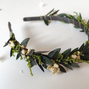 Greenery flower headband Wedding headpiece Bridal flower crown Eucalyptus wedding headband Baby's breath headband Flower girl crown Magaela image 9