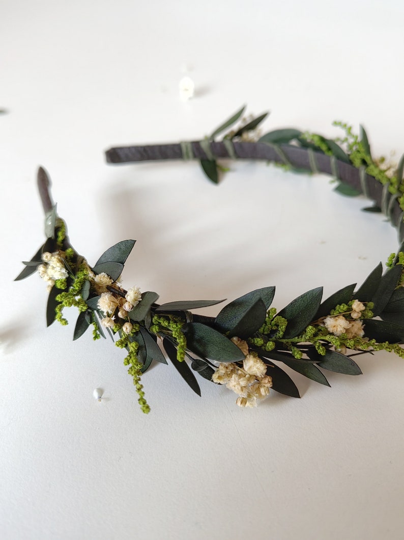 Greenery flower headband Wedding headpiece Bridal flower crown Eucalyptus wedding headband Baby's breath headband Flower girl crown Magaela image 9