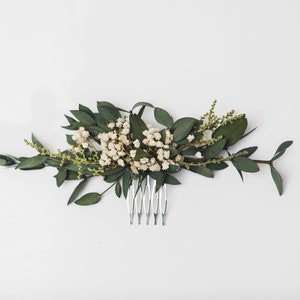 Conjunto de bodas de vegetación Corona de flores Pulsera para novia Peine de pelo de vegetación pequeña Boda de aliento de bebé 2021 novia hecha a mano Magaela Hecho a medida imagen 3