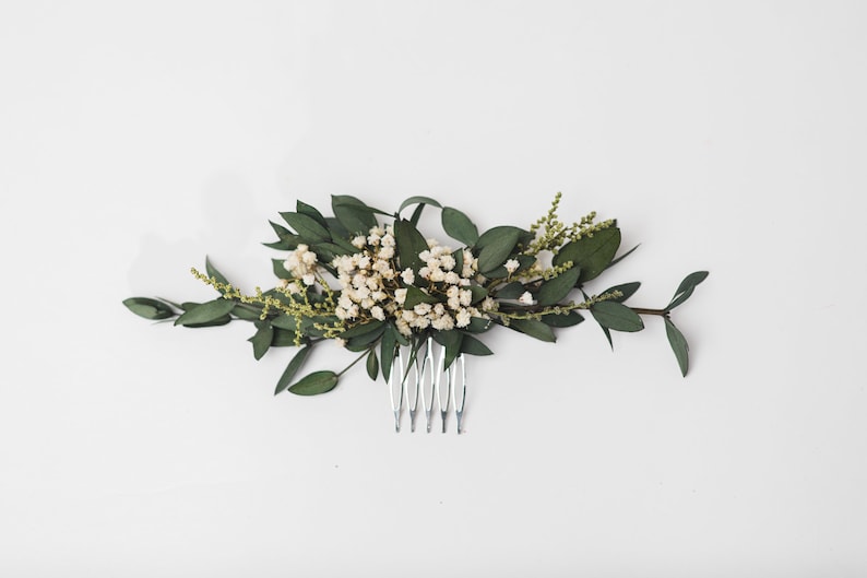 Conjunto de bodas de vegetación Corona de flores Pulsera para novia Peine de pelo de vegetación pequeña Boda de aliento de bebé 2021 novia hecha a mano Magaela Hecho a medida imagen 3