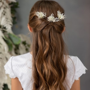 Set di 3 forcine Forcine per prima comunione Gioielli floreali Accessori per capelli da sposa Copricapo da bambina Magaela Forcine per capelli da sposa immagine 3