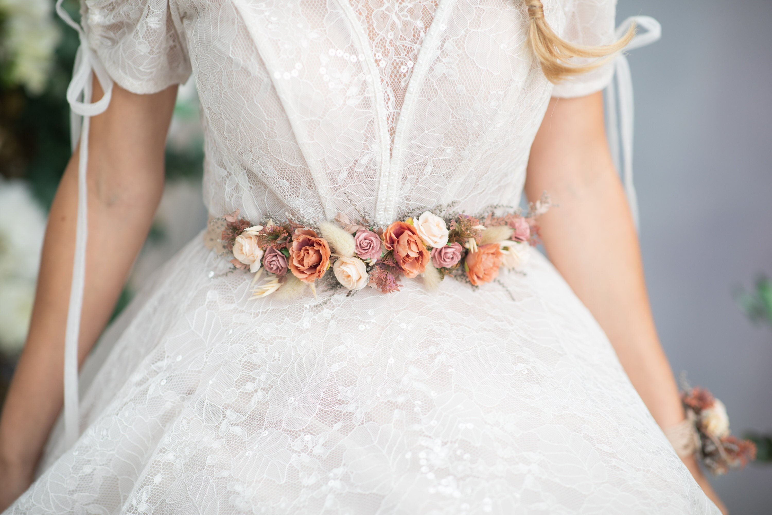 9874 Orange Wedding Belt For Bride Dress- Dress Plain Bridal Burnt Orange Mother Of Bride Dress A Line V Neck 3/4  main image 3