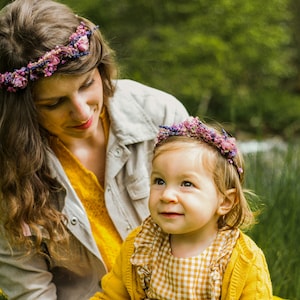 Pink and purple flower hair crowns Set of matching crowns Mummy and me Wedding accessories Children photo props flower girl headpiece image 3