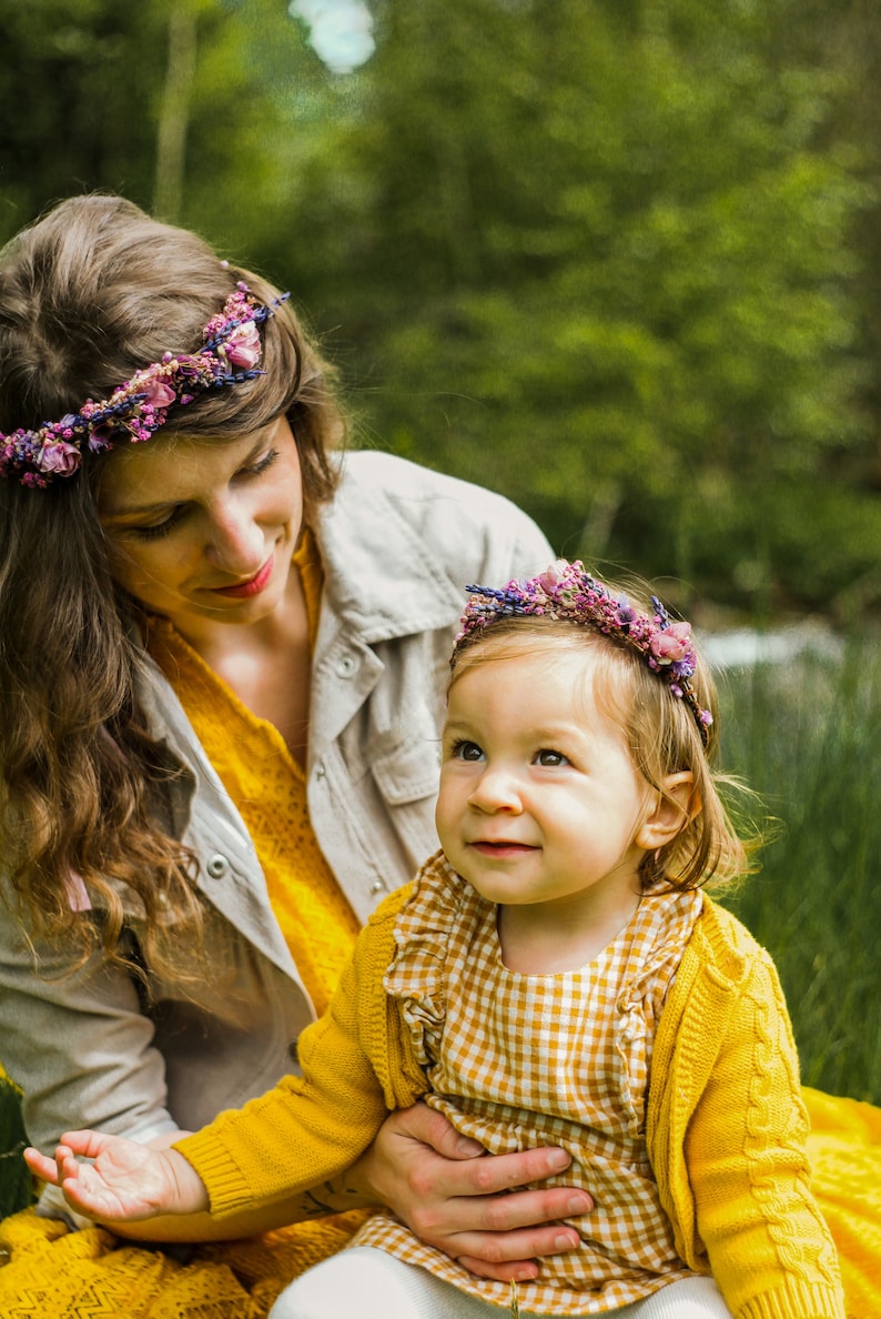 Pink and purple flower hair crowns Set of matching crowns Mummy and me Wedding accessories Children photo props flower girl headpiece image 3