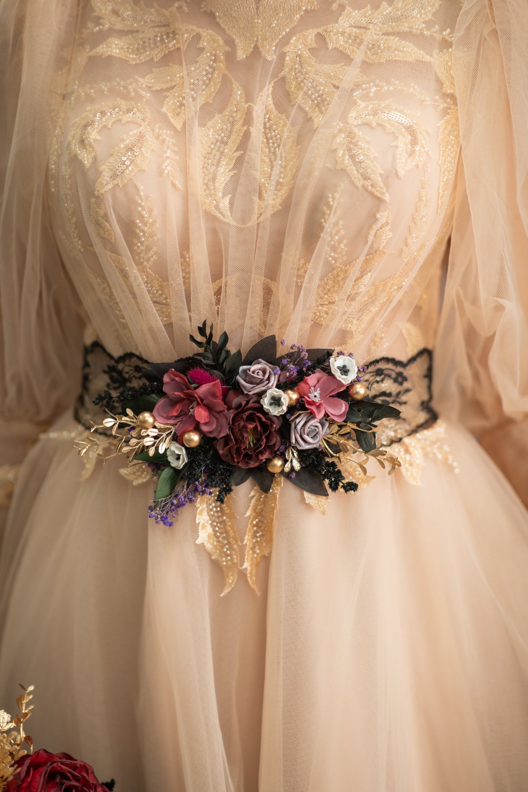 burgundy wedding dress sash Flower Belt: Black Lace Bridal Easy to work with