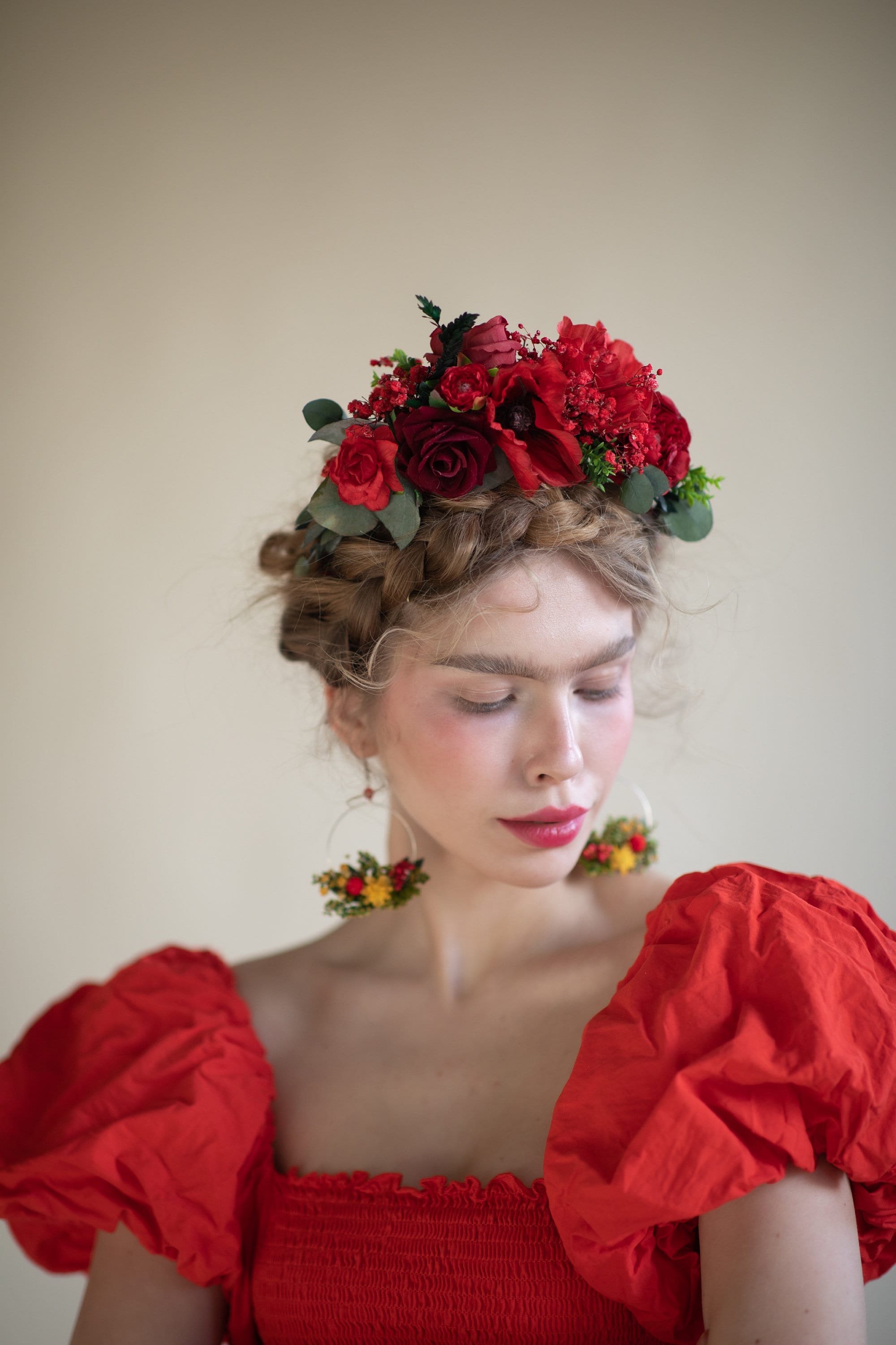 Red Frida Flower Headband: Bridal Wedding Hair Accessory - Etsy
