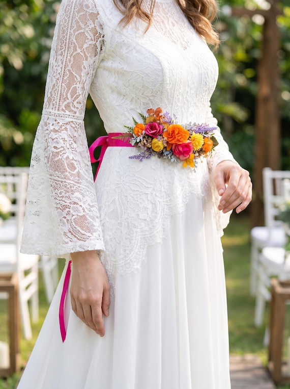 boho wedding dress belt Colorful Floral Belt: Boho Wedding Dress Flower Accessories