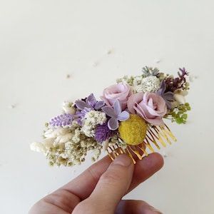 Spring lavender flower hair comb Lilac wedding headpiece Purple and yellow bridal flower comb Custom Summer wedding hair accessories Magaela image 10