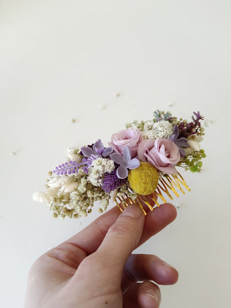 Spring lavender flower hair comb Lilac wedding headpiece Purple and yellow bridal flower comb Custom Summer wedding hair accessories Magaela image 10