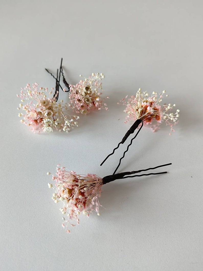 3/5/10pcs Romantic flower hairpins Hairpins from dried flowers Wedding floral accessories Blush and ivory hair pins Magaela accessories image 5