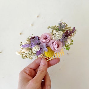 Spring lavender flower hair comb Lilac wedding headpiece Purple and yellow bridal flower comb Custom Summer wedding hair accessories Magaela image 9