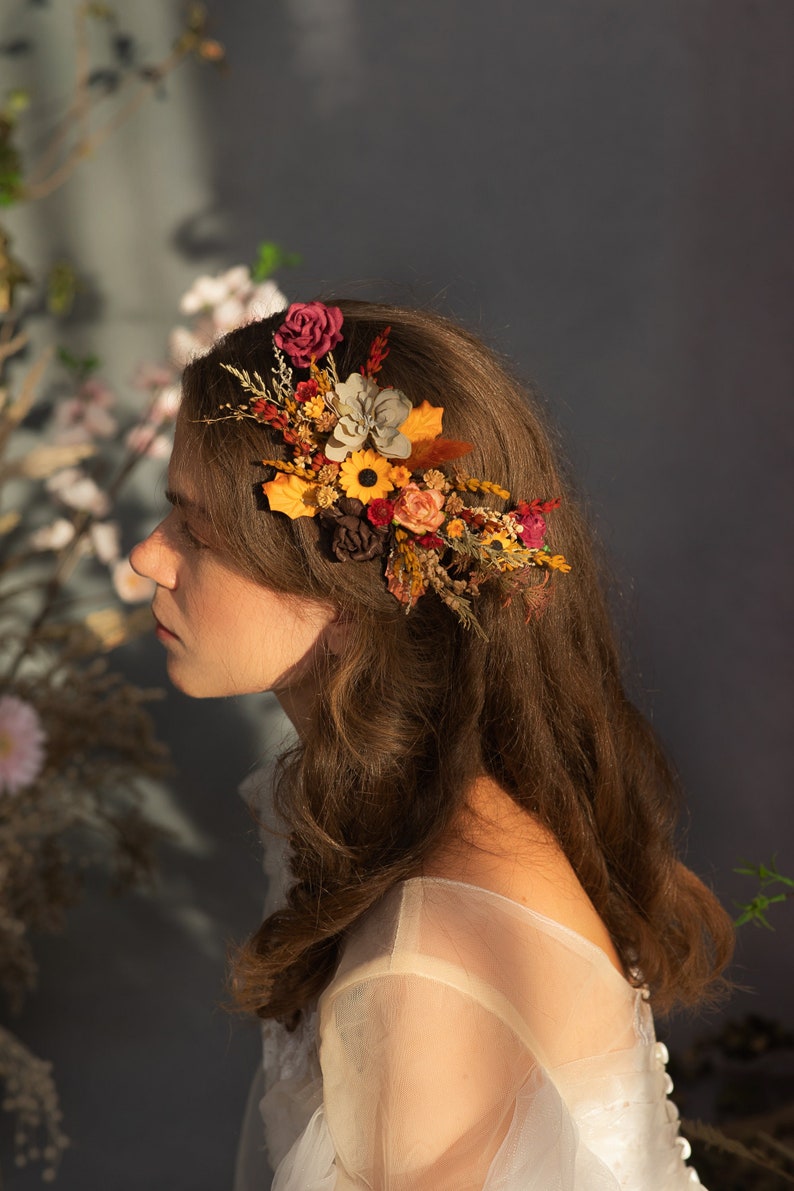 Flower hair vine Autumn bridal accessories Wedding jewellery Fall flower accessories Bridal hair vine Magaela Natural fall accessories image 1