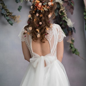 Rustic wedding Bridal hair vine with flower veil Autumn wedding Cottagecore hairstyle Vintage wedding Bridal hair Flower veil Magaela Bride image 3