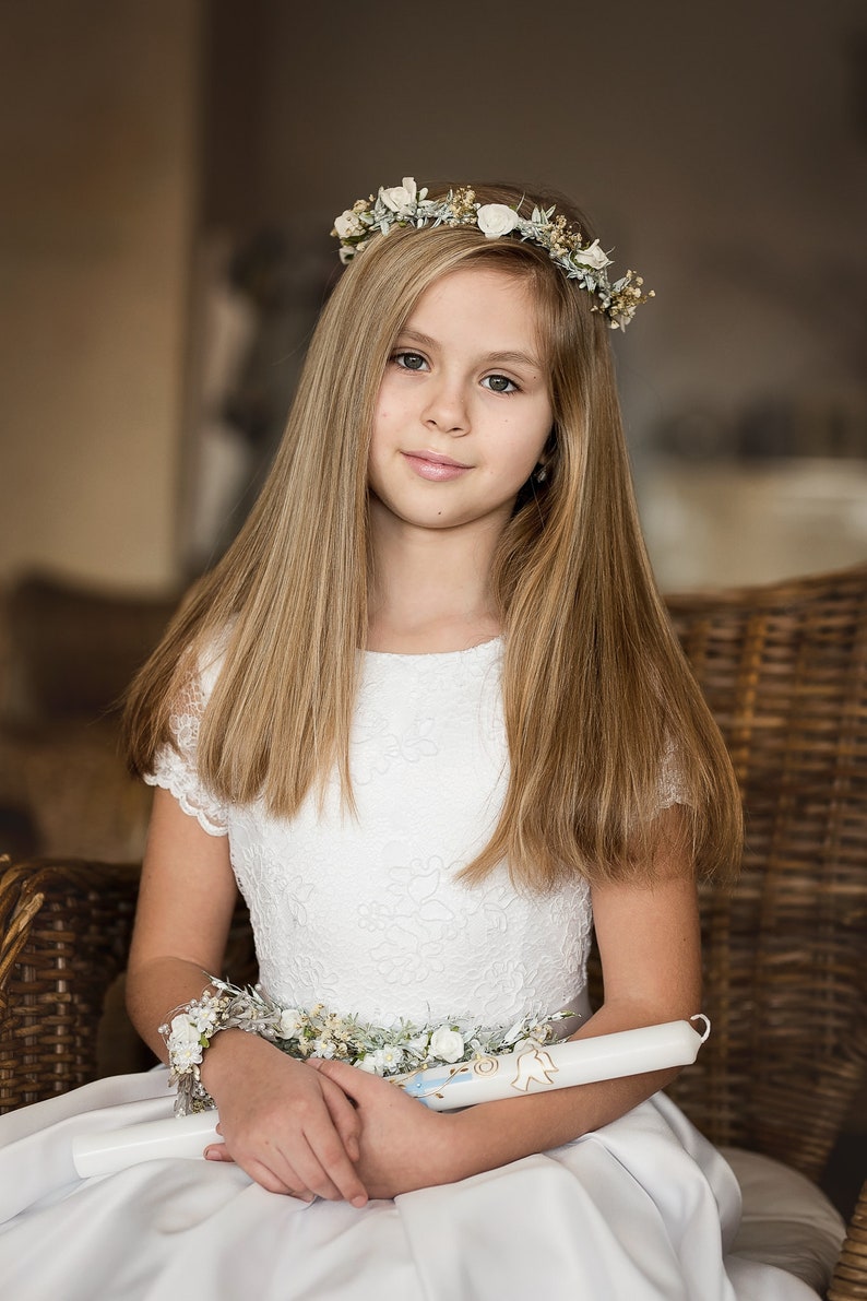 Hair crown for first holy communion Floral wreath with white roses Hair flowers Floral accessories Hair accessories Magaela Handmade Hair wreath