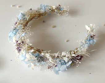 Romantic flower half wreath Summer bridal wreath Baby blue wreath Bridal hydrangea hair crown Magaela Bride to be Rustic wedding Vintage