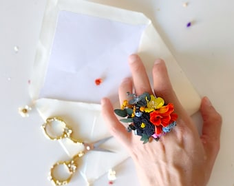 Colorful Boho Flower Ring: Frida Style Wedding Jewelry