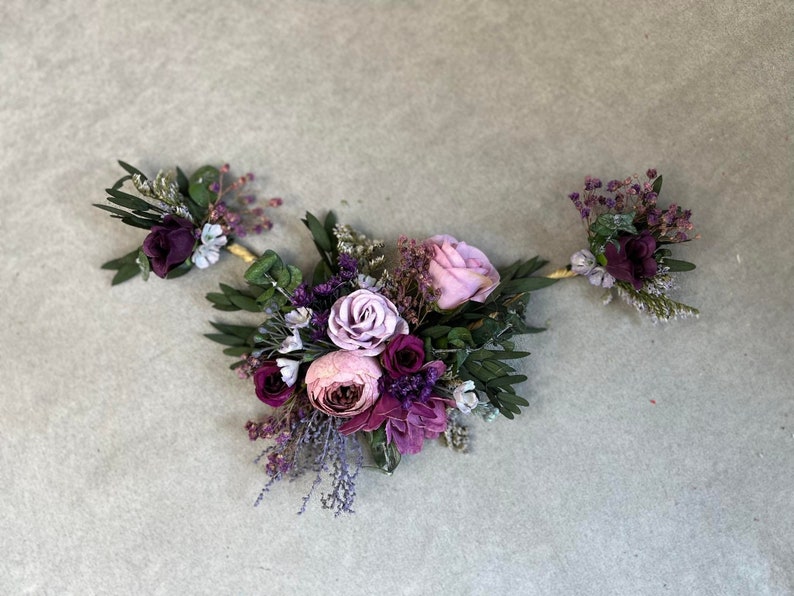 Purple flower hair vine Wedding flower hair vine Bridal hair flowers Very peri wedding crown Bridal half wreath Magaela Violet wedding image 7