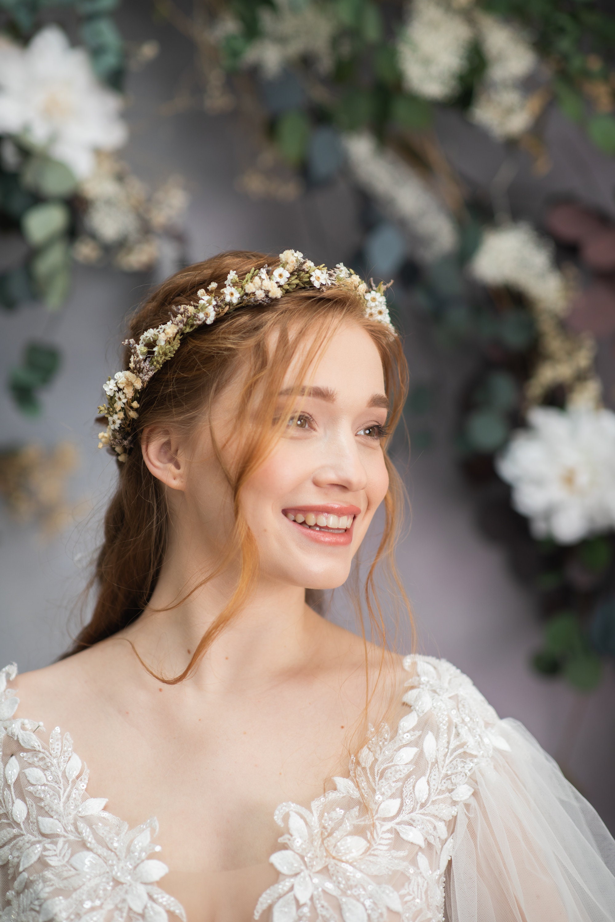 Greenery Wedding Flower Hair Crown Dried Bridal Headpiece - Etsy