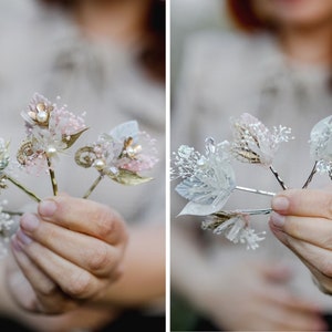 Golden/Silver vintage hairpins Bridal flower hair pins Wedding accessories Handmade Hair flowers crystals Elegant hairpins Pearls Beads