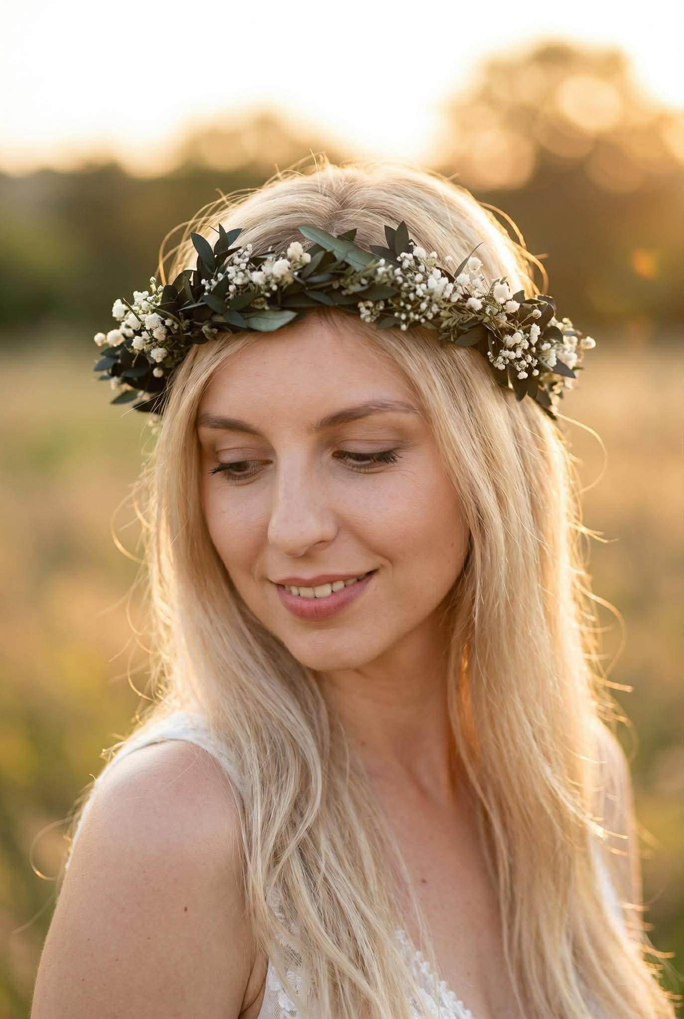 Greenery Wedding Hair Crown: Eucalyptus & Baby's Breath Flower Wreath Greenery Wedding Hair Crown: Eucalyptus & Baby's Breath Flower Wreath