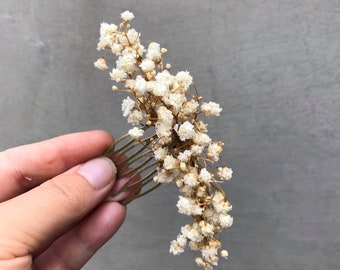 Off white wedding flower comb Beige bridal hair comb Decorative baby's breath comb Flower accessories Magaela Preserved flowers Bridal comb