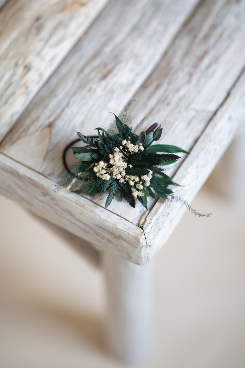 Greenery flower hair tie Flower girl hair tie Natural wedding hair tie Bridal accessories Flower hair bobble Magaela Baby's breath and ferns zdjęcie 5