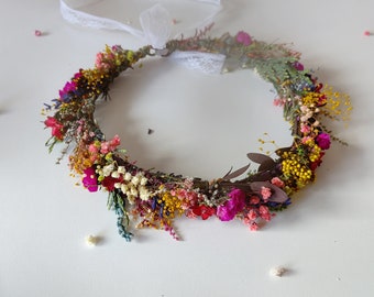 Magenta colorful bridal wreath Meadowy wreath Summer wedding Bridal headpiece Bride to be Wild flowers design Cottagecore Fairy design