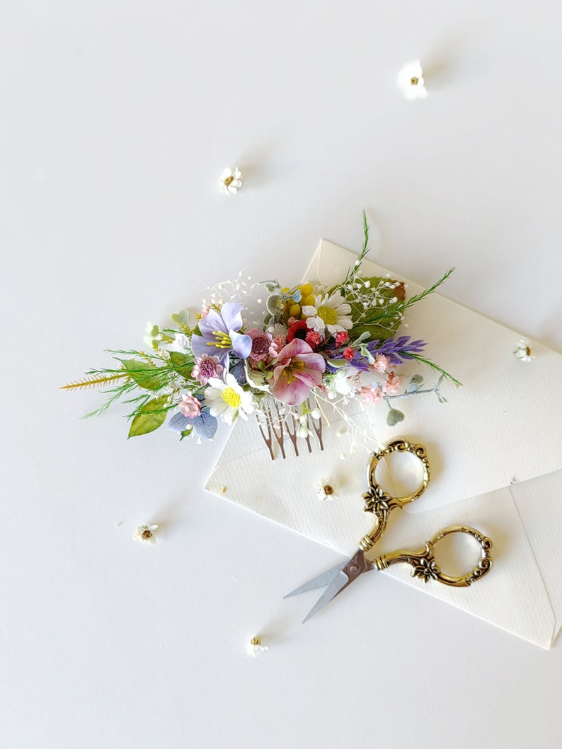 Pettine per capelli di fiori di campo Pettine per capelli da sposa romantico Accessori da sposa Boho Matrimonio estivo Matrimonio in giardino Pettine per capelli da sposa Fiori di prato Estate immagine 6